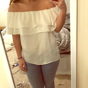 Off shoulder white ruffle top
